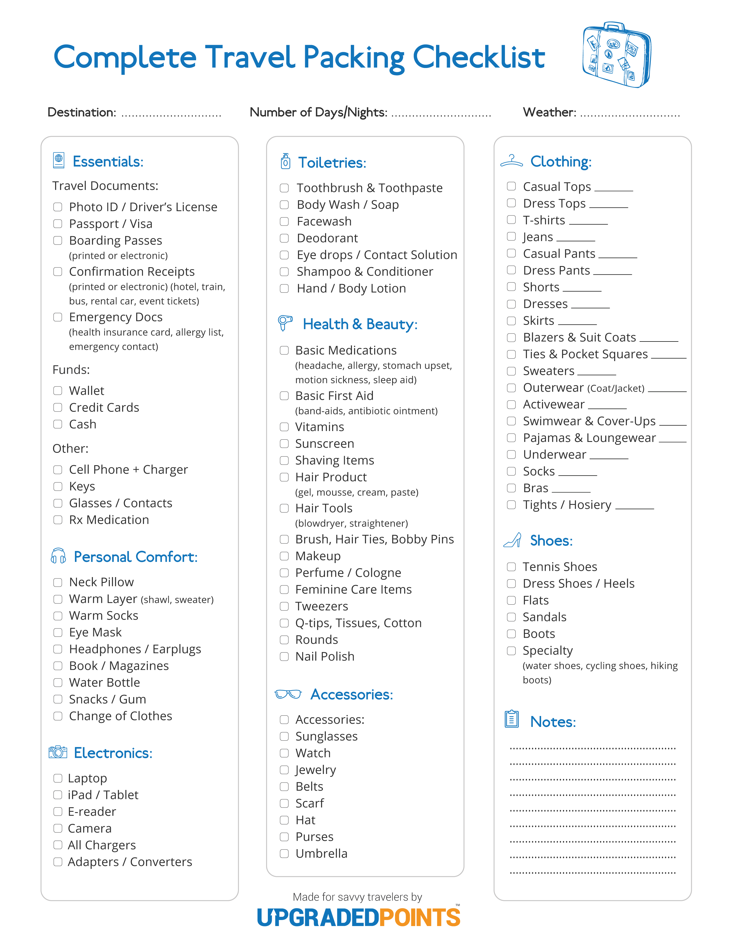 List of travel essentials - Travel Packing Checklist and Travel